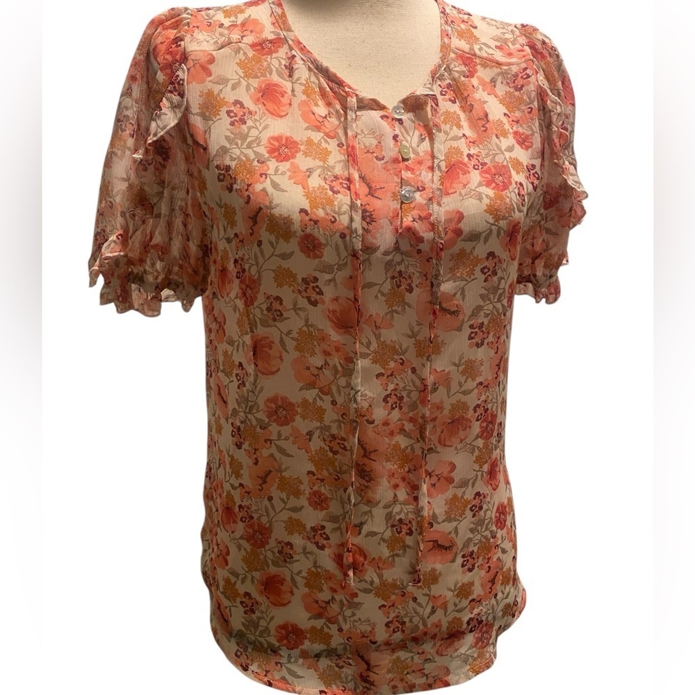 Rails Women’s Floral Sheer Short Sleeve Blouse New Size S/M